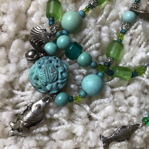 Turquoise & Glass Bead Chinese Silver Bracelet Set - Picture 4 of 9
